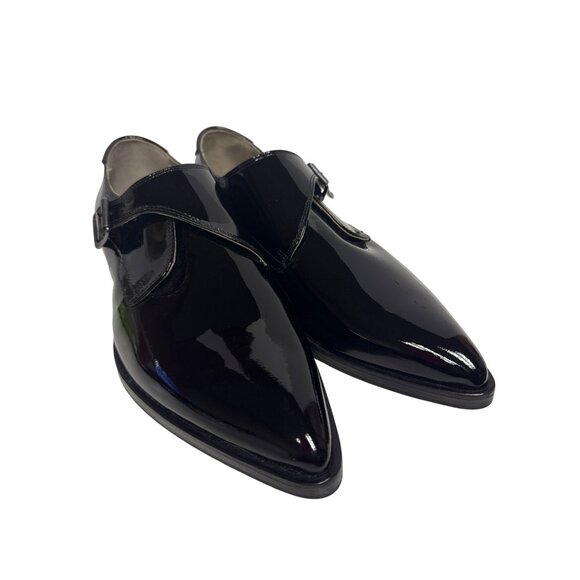 AllSaints Keith Monk Men's Shoes Patent Leather Roller Buckle Black Size 8 NEW - Picture 2 of 8